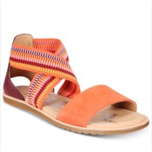 Sorel Woven Boho Strappy Crisscross Orange Zing Slip on Sandals - 8.5